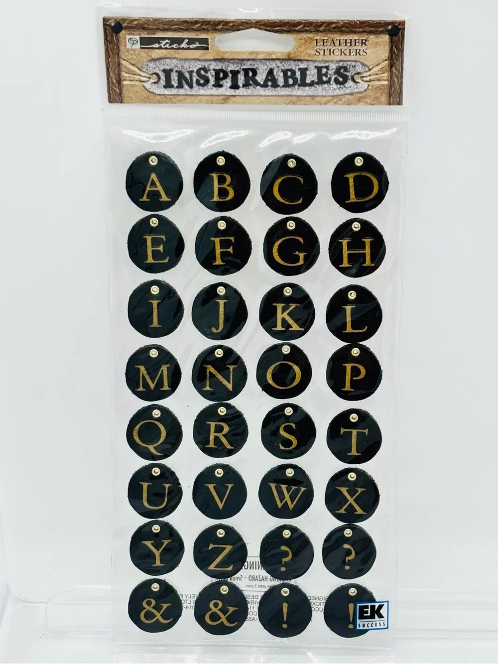 Sticko Inspirables Leather Alphabet Stickers Black Gold Scrapbook Crafts Journal